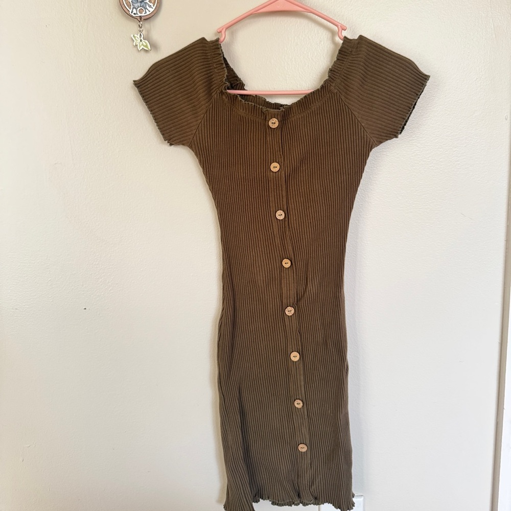 Derek Heart Olive Button-Up Mini Dress